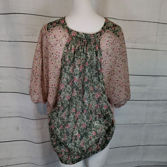 3/$25 Black Poppy size small boho floral sheer top - Picture 2 of 5